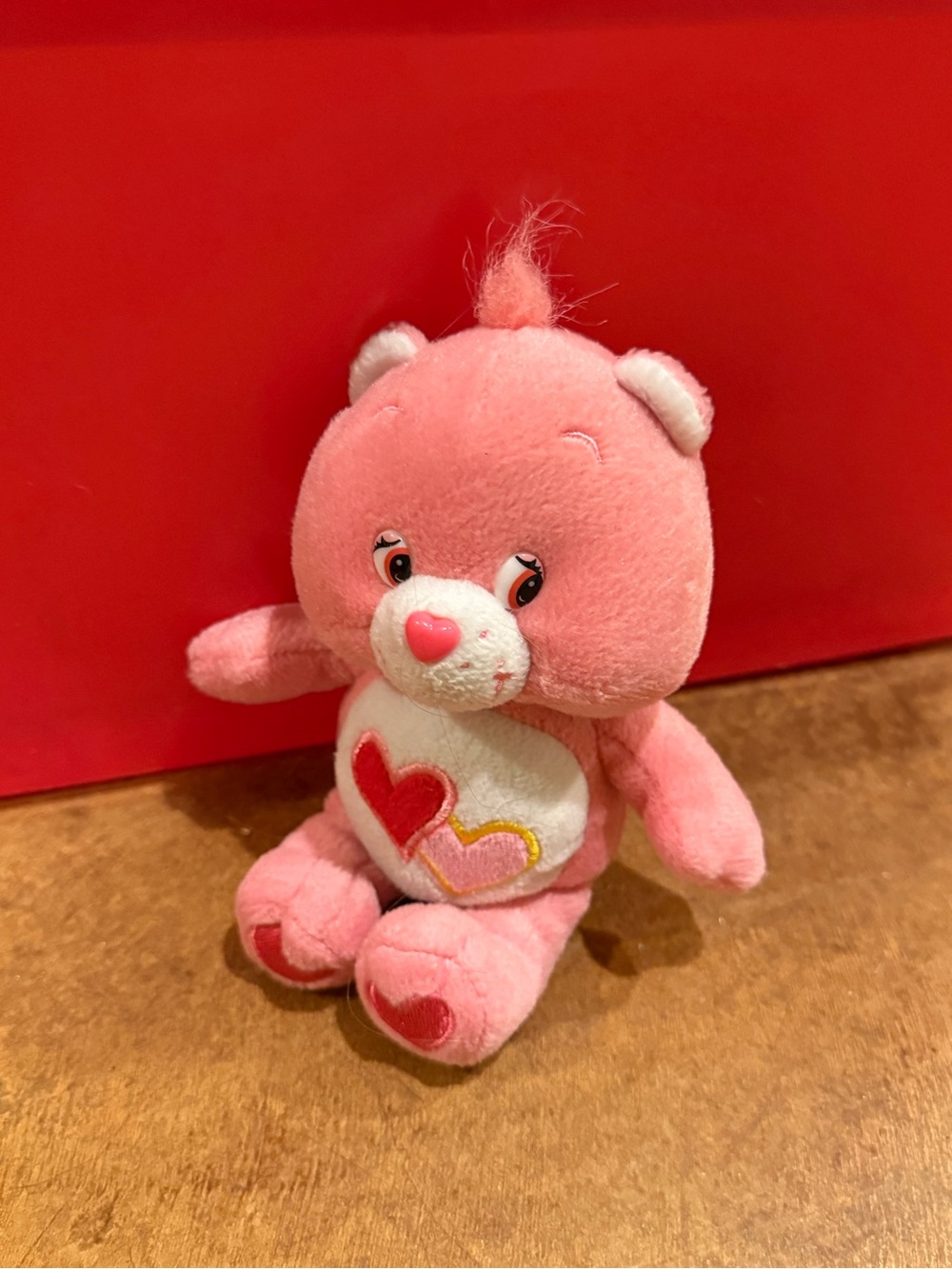 Vintage 2002 Care Bear Love A Lot Bear Pink Hearts Stuffed Plush VGC
